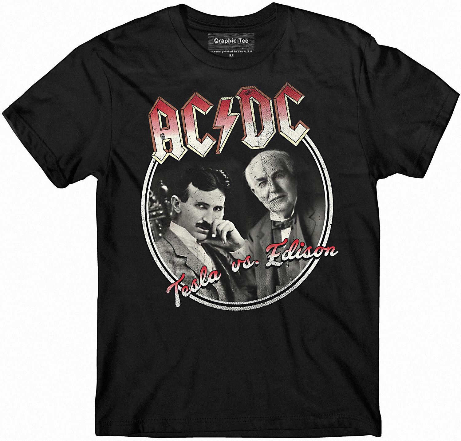 Dibujos TeslaEdisonAcdc Manga Estampado Nikola De Animados Screenprinted Corta Envío Energy Camiseta Con Free y8NnwmO0v