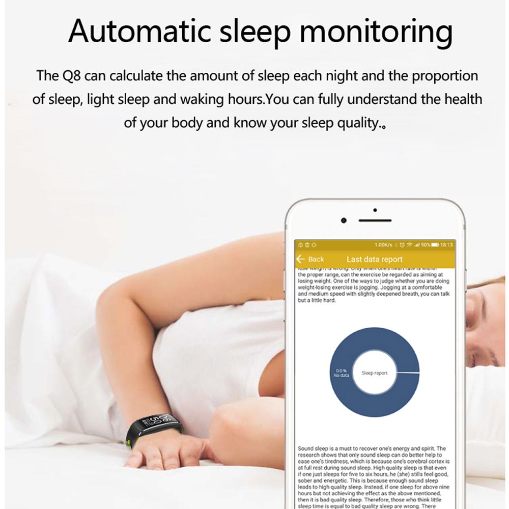 Q8 Fitness Tracker Smart Watch Blood Pressure Heart Rate Sleep Camera Remote Ossigeno Monitor Smart Wristband Braccialetto Andriod e IOS