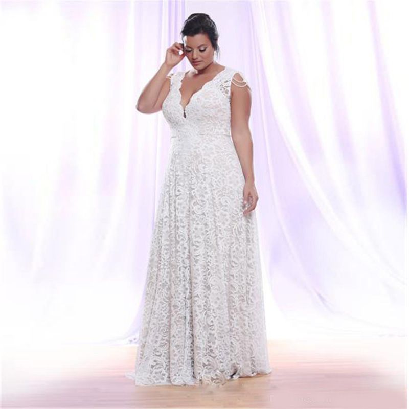 Discount Cheap Full Lace Plus Size Wedding Dresses With Removable