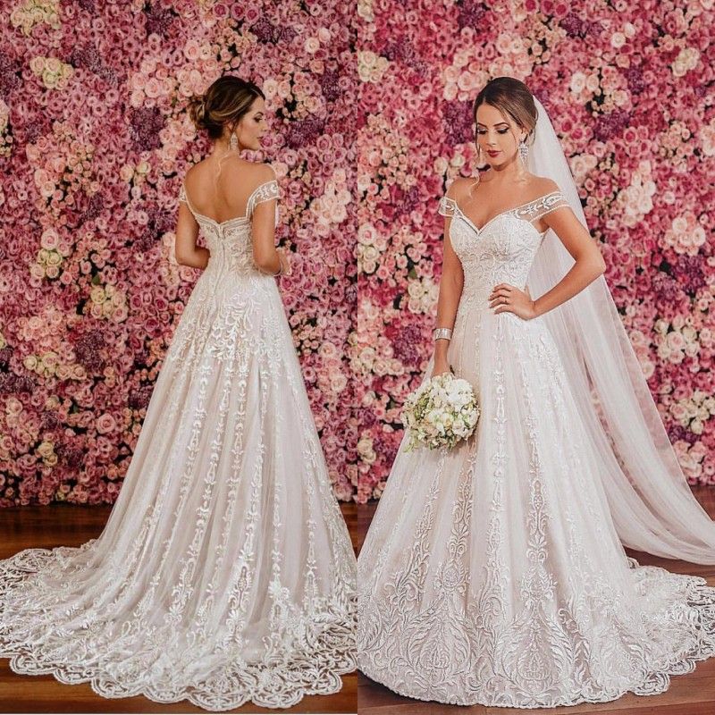compre hermosos vestidos de novia de encaje de marfil blanco 2018