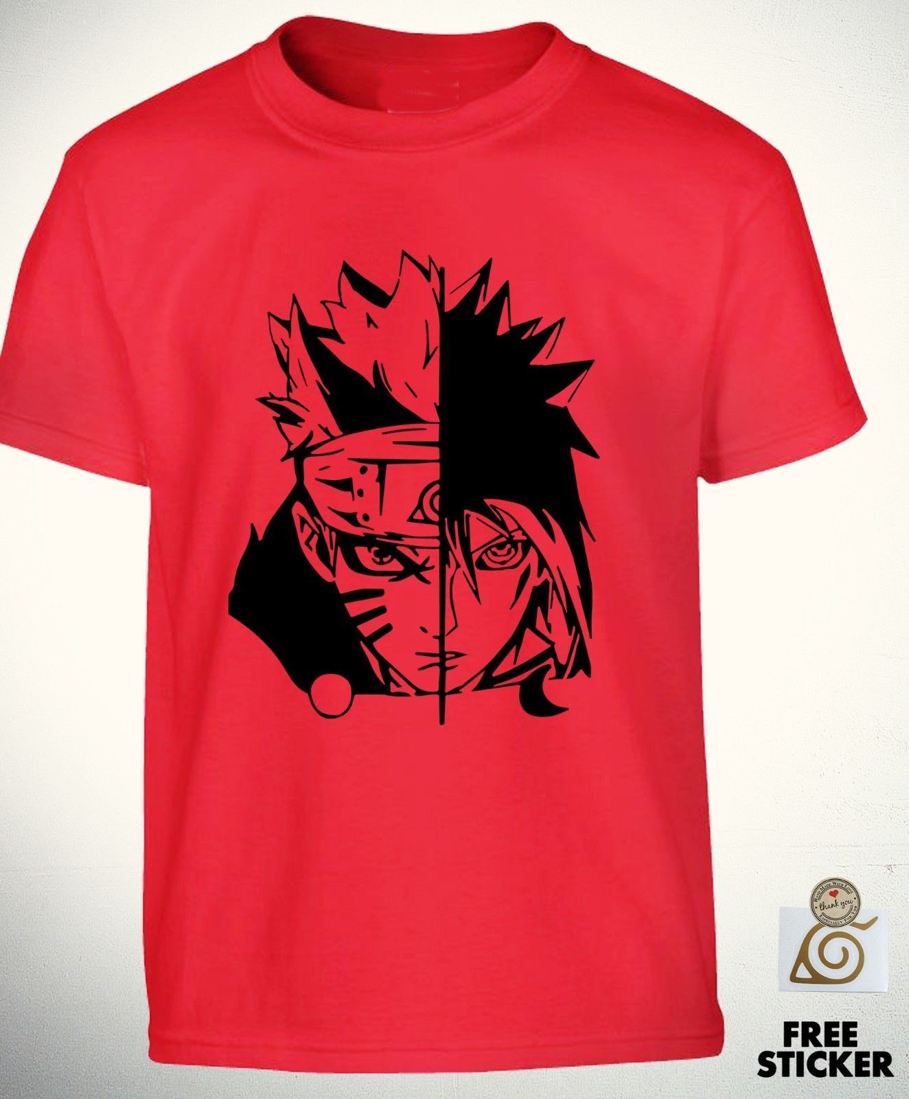 Naruto Vs Sasuke Red T Shirt Uchiha Sharingan Tee Cool Anime Gift