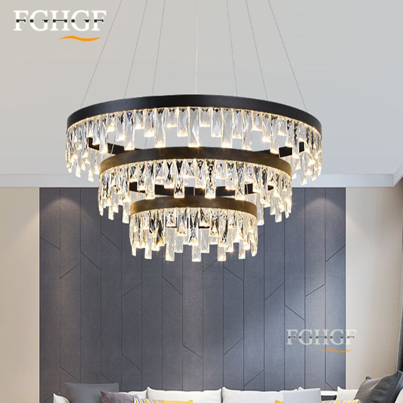 New Design Brief Modern Crystal Chandeliers Light Black Hanging Lights Ac110v 220v Re Dinning Room Fixtures Bar Lamp
