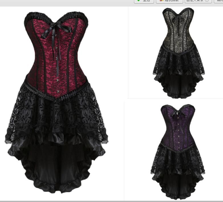 2020 Burlesque Corset And Skirt Set Lace Corset Dress Gothic Gowns