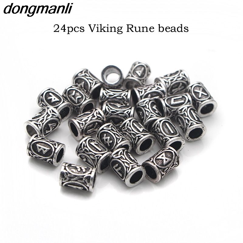 24pcs Norse Viking Runes Beads for Bracelets //Pendant Necklace//Beard//Hair