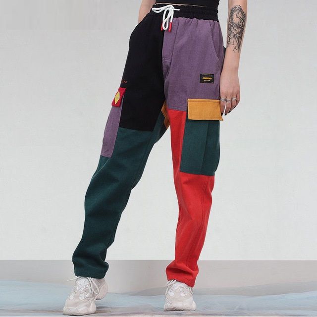ae patchwork color block corduroy pants
