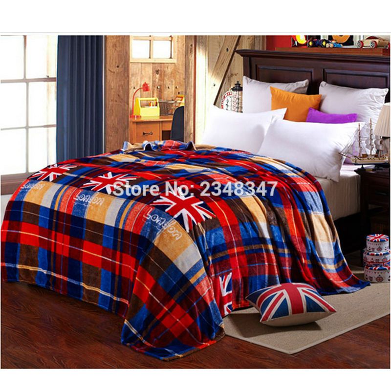 Fashion Plaid Plush Flannel Fleece Thin Blanket Throws Twin Full Fashion Plaid Plush Flannel Fleece Thin Blanket Throws Twin Full Queen King Size Bed Sofa Air Cover Red Blue England Flag Small Down Throw Heated