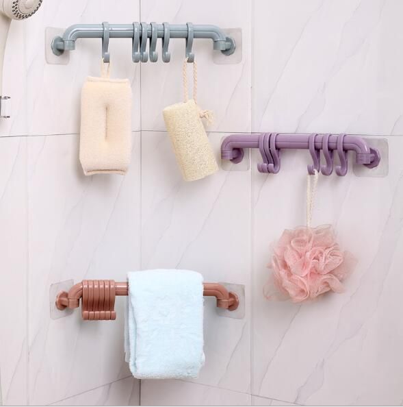 6 Wall Mounted Creative Bathroom Robe Hook Plastic Shelves 6 Wall Mounted Creative Bathroom Robe Hook Plastic Shelves Towel Racks Sticky Strong Kitchen Storage Hooks Bath Kithchen