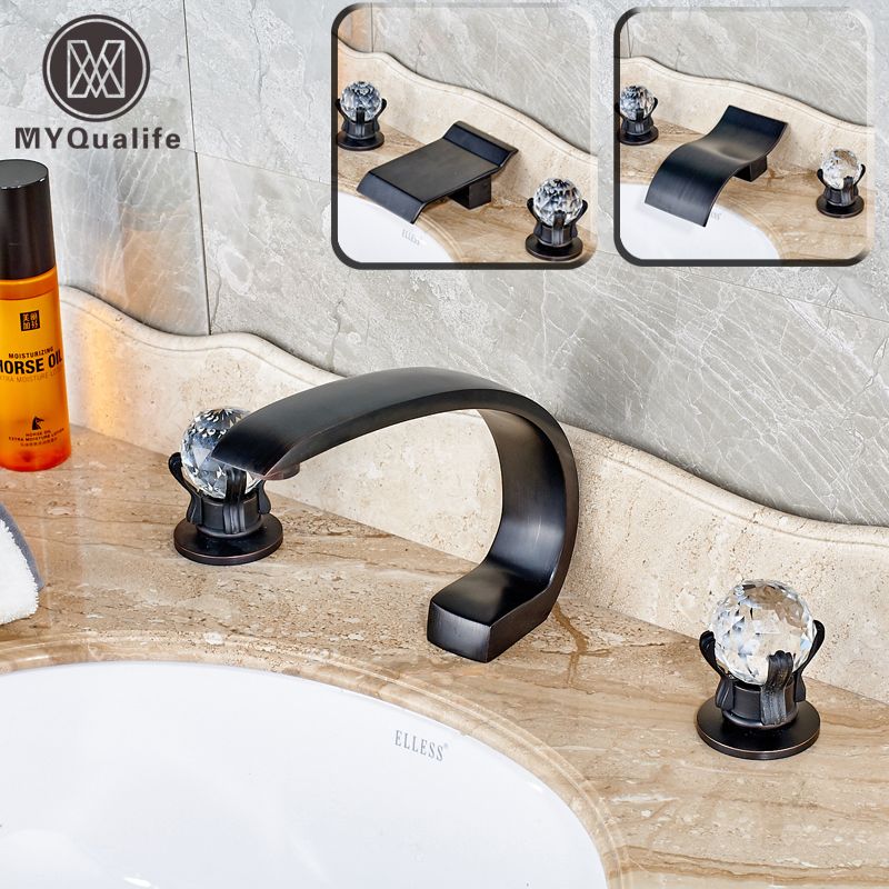 2018 New Dual Crystal Knobs Deck Mount Waterfall Bathroom Sink 2018 New Dual Crystal Knobs Deck Mount Waterfall Bathroom Sink Faucet Widespread Bath Mixer Tap Mounted With