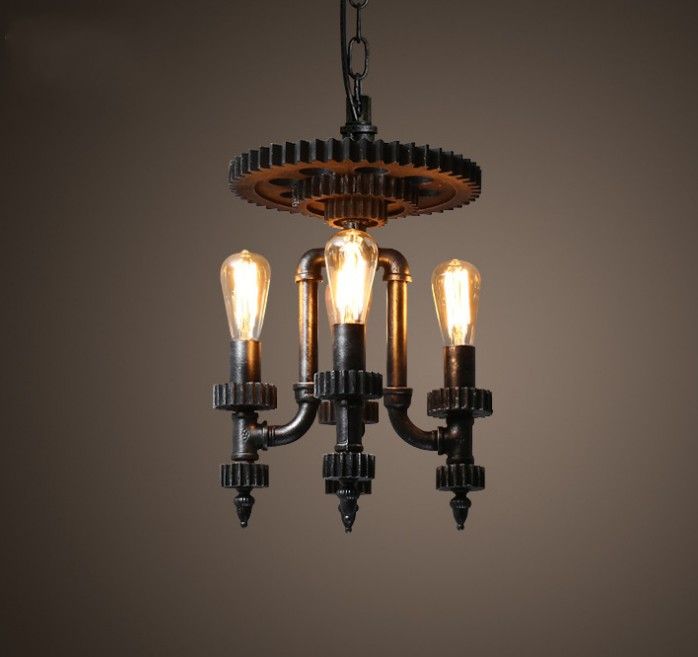 Edison Loft Style Water Pipe Droplight Creative Wood Gear Retro Pendant Light Fixtures Hanging Lamp Vintage Industrial Lighting Llfa