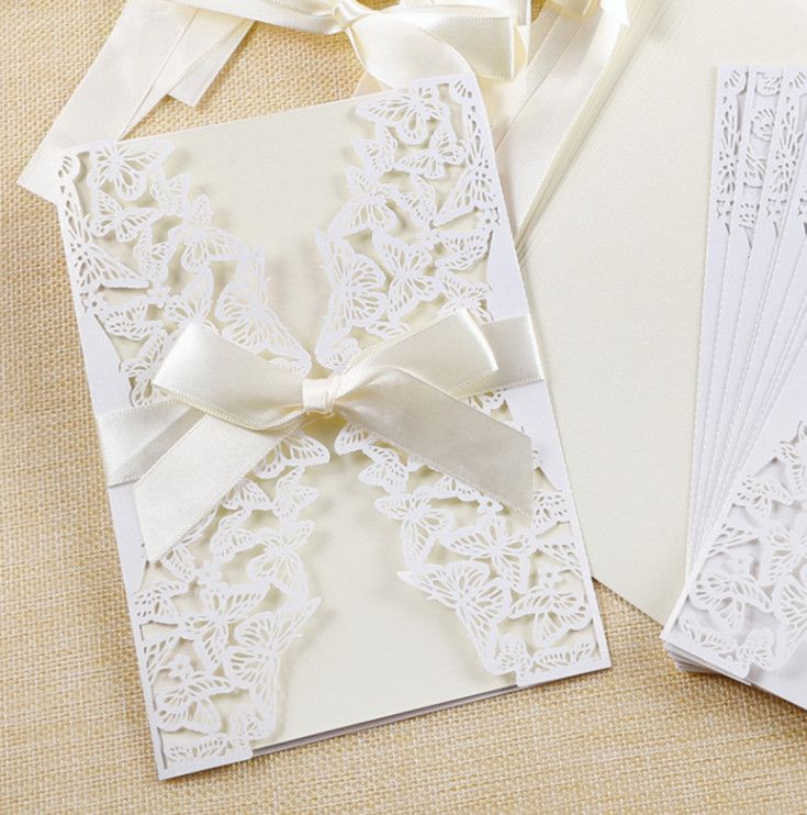 100Pcs Beige Gold Scroll Wedding Invitation Cards Personalized Party Card