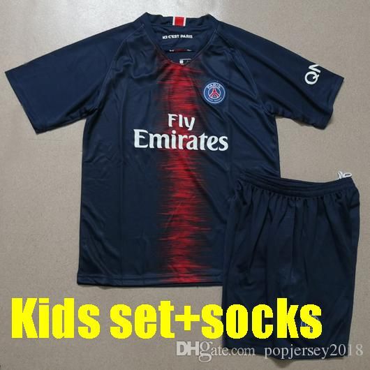Kids Soccer Jersey Sets With Socks Maillots Psg 2018 2019 Uniform Paris Saint Mbappe 7 Germain 18 19 Maillot De Foot Boys Youth Kits