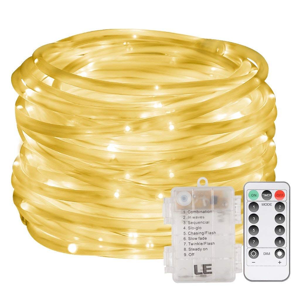 Fairy Led Rope Lights Battery Operated String 16 4ft 8 Modes Waterproof Firefly With Remote Timer For Outdoor Indoor Garden