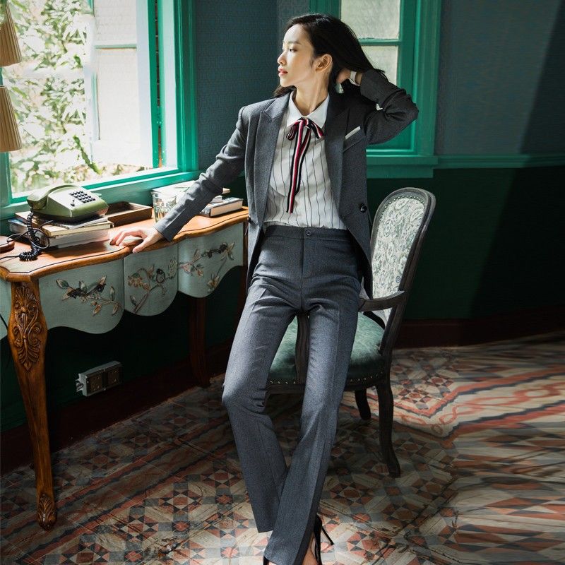 Compre Modesto Traje Gris Oscuro Para Las Mujeres Formales Dos Piezas Chaqueta Pantalón Trajes Formales Para La Carrera Office Lady Vestir Vestidos
