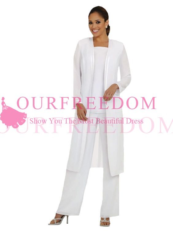 white chiffon pant suit