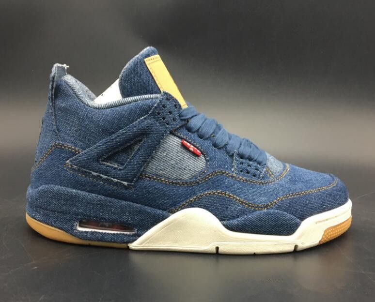 2018 New 4 4s Denim LS Jeans Travis Basketball Shoes Men Blue Jeans