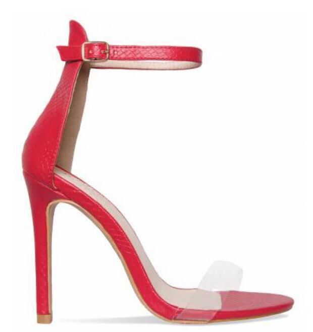 2018 nuove donne in pelle verniciata rossa oro rosa pompe open toe cinturino con fibbia alla caviglia donna sandali in PVC trasparente tacchi alti scarpe donna