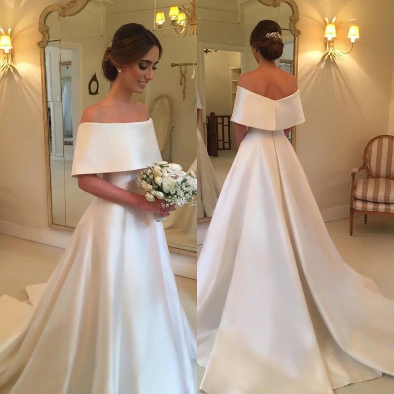  Elegant  Satin Wedding  Dress  2019 Custom Plus  Size  A Line 