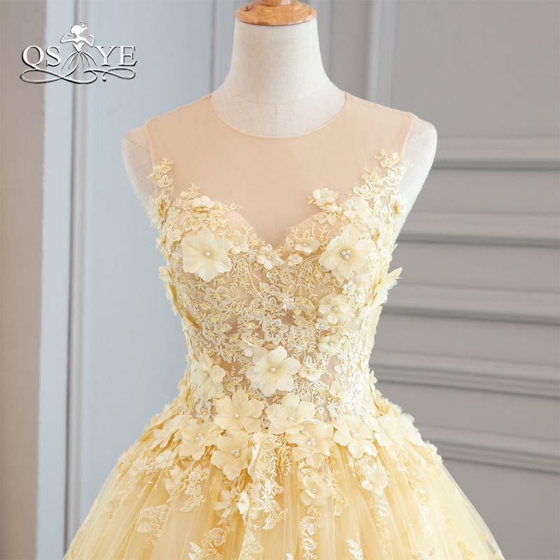 yellow floral prom dress