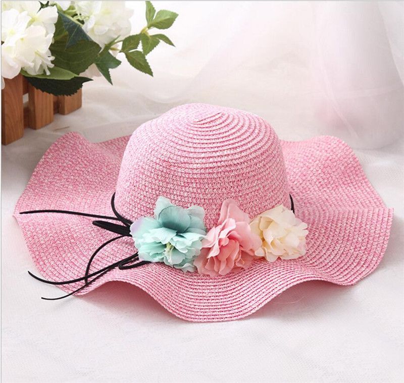 Summer Flower Simple Wavy Large Brimmed Straw hat Beach Hats Parent-Child Sun hat 