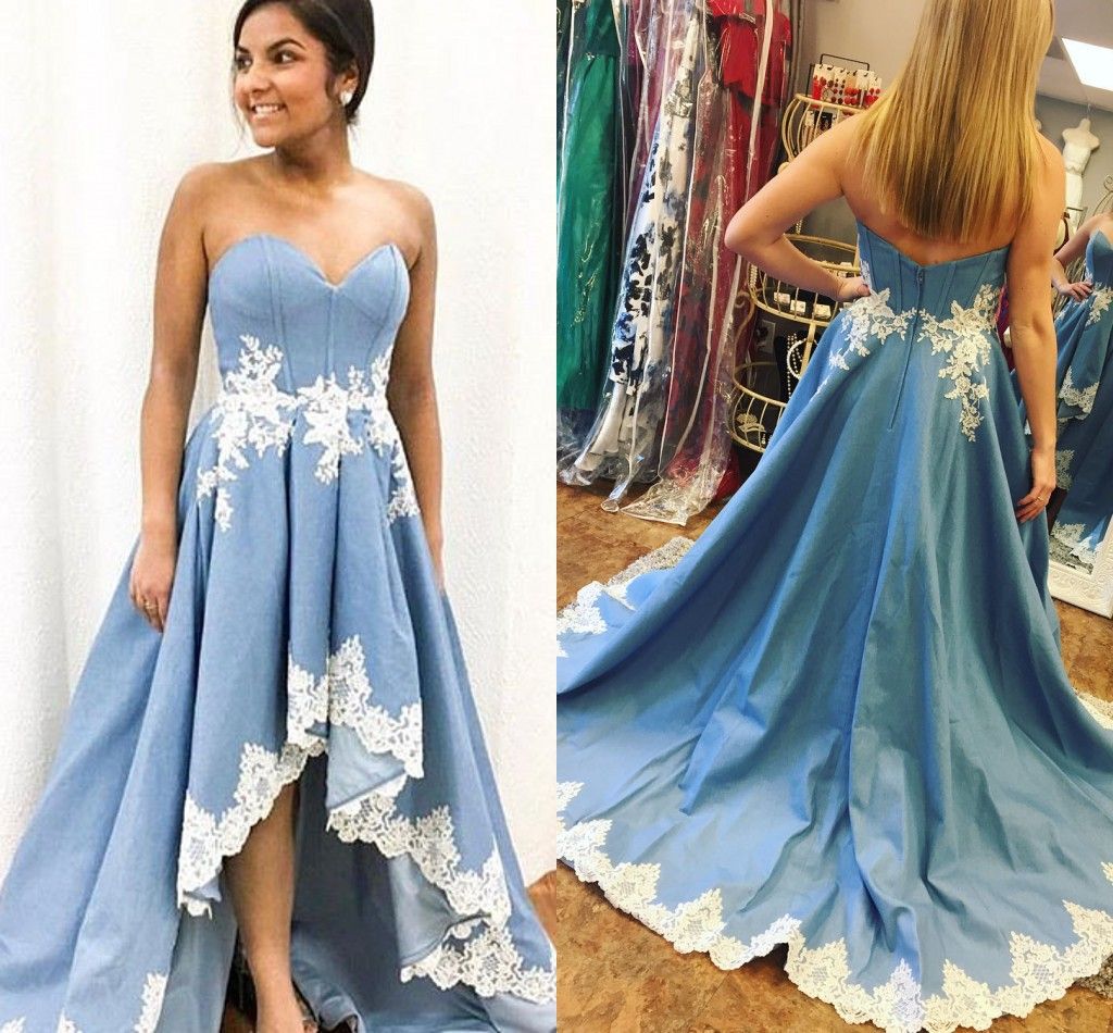 high low cheap prom dress 2018 short front long back light sky blue
