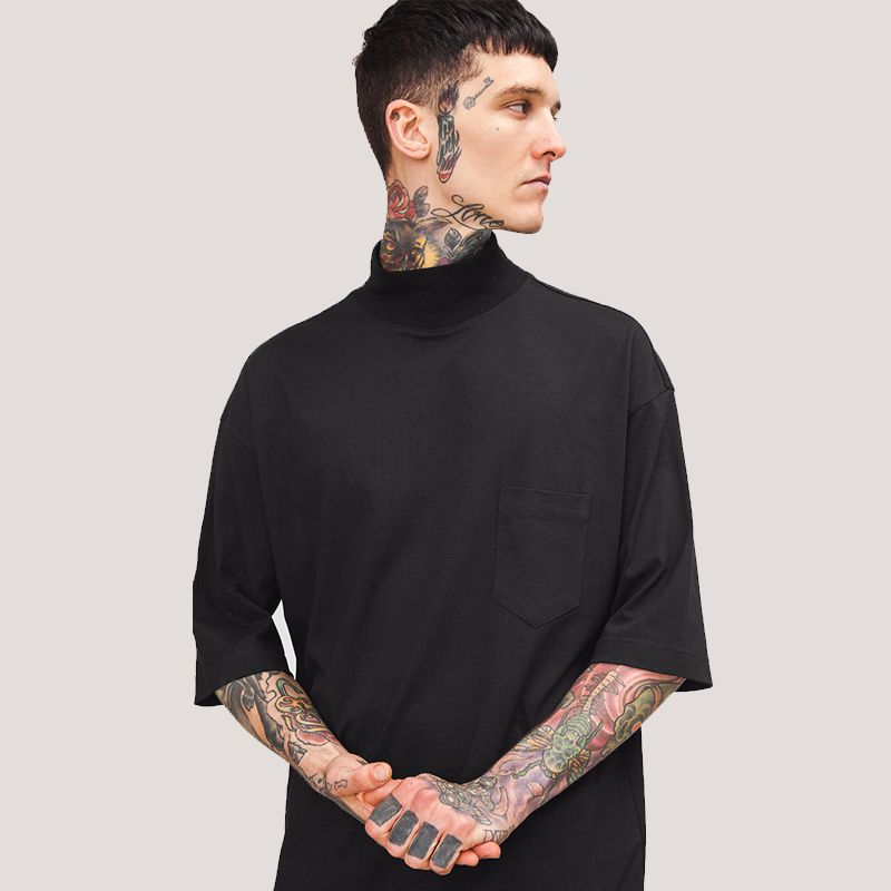 Download Spring Summer Vintage T Shirt Men New Streetwear High Neck ...