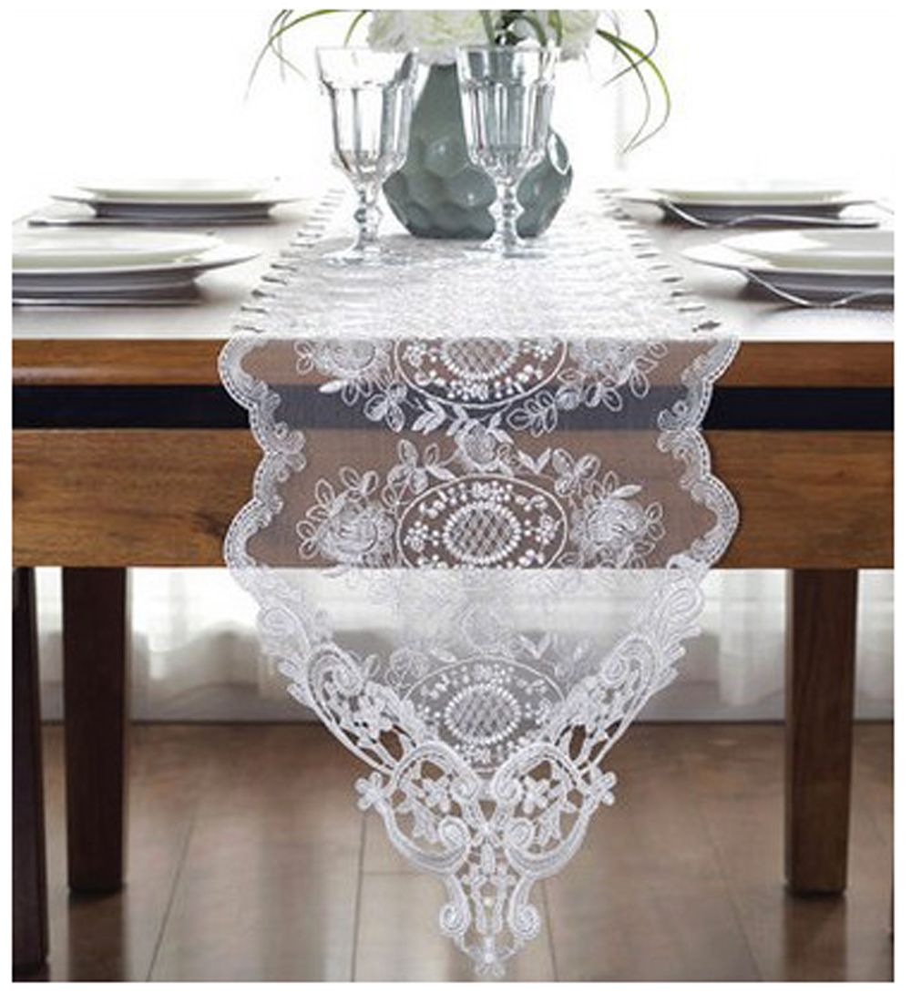 Lace Table Runner And Dresser Scarf Embroidered Flower Tablecloth