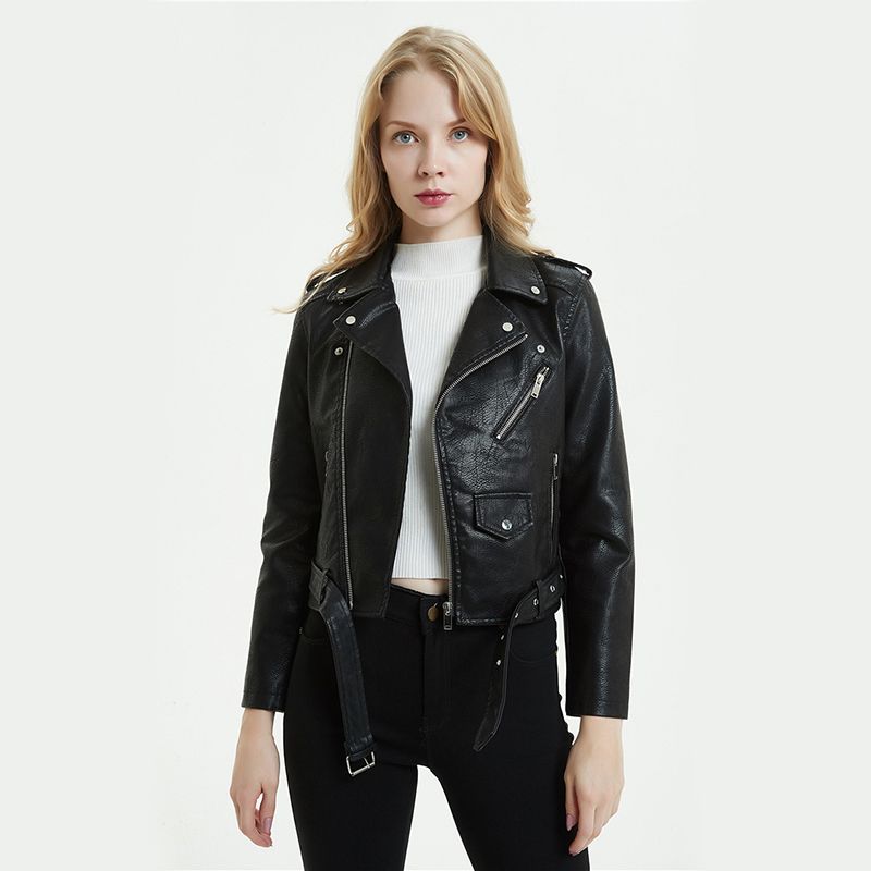 Large Size Pu Leather Jacket Women Bright Colors Black Motorcycle Coat Short Faux Biker Soft Female
