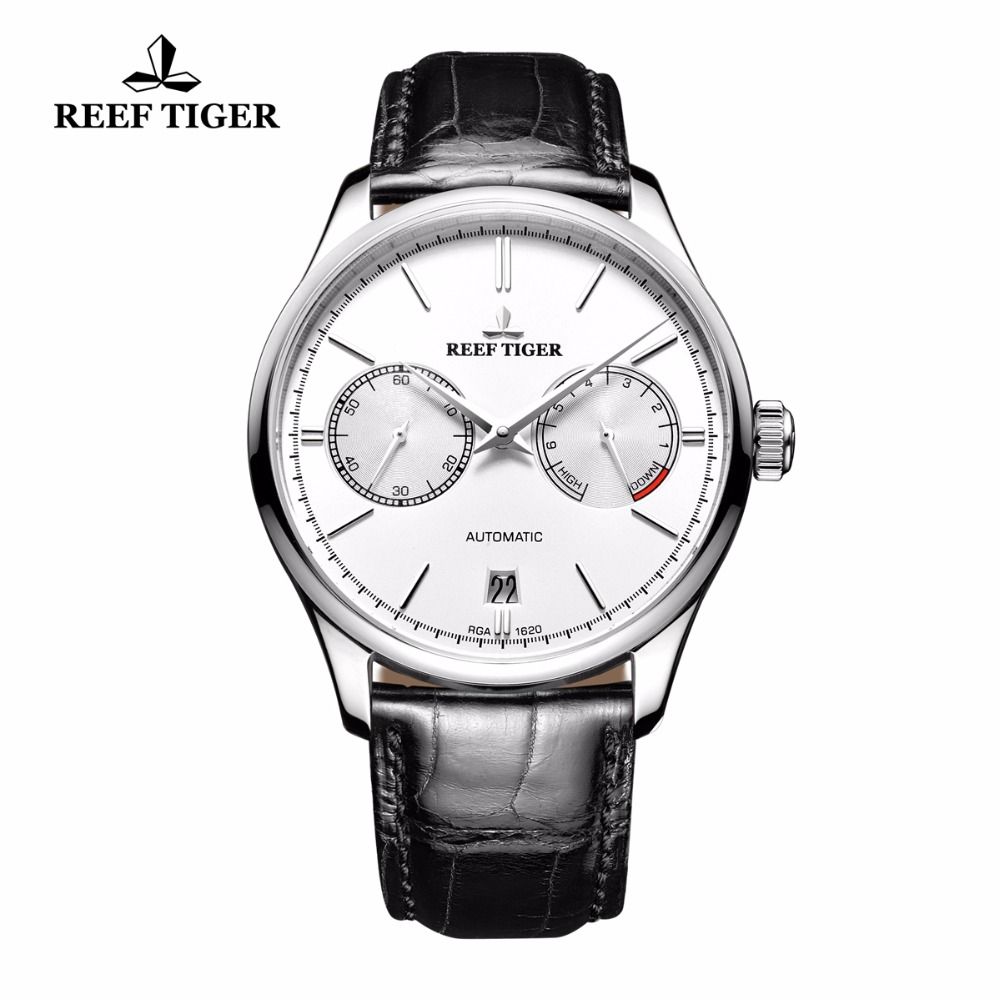 Hombres Rga1620 Fecha Fashion Whit Automático Power Mens Reef Genuino Acero Box Reserve Correa De Cuero Relojes Tiger Casual gYyb6vf7