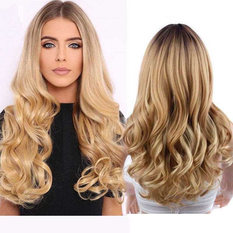 Fashion Celebrity Wig Long Afro Wavy Ombre Blonde Wigs African
