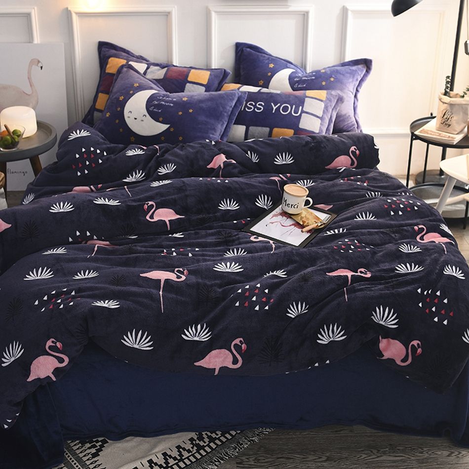 Deep Blue Duvet Cover Set Plants And Flamingo Bedding Sets Soft Deep Blue Duvet Cover Set Plants And Flamingo Bedding Sets Soft Cozy Flannel Comfortable Bed Sheets Pillowcase Comforter