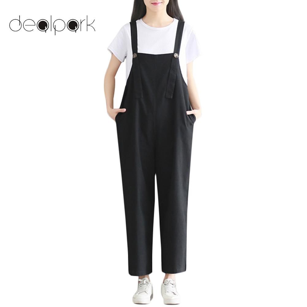 2019 3xl Plus Size Dungarees Cotton Linen Jumpsuit For Women Rompers