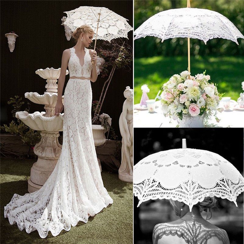 2019 Solid Lace Parasols Bridal Wedding Umbrellas Women Vintage