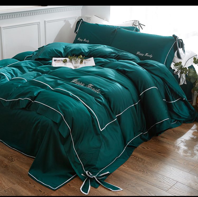 Pure Cotton Duvet Cover With Pillowcase Bedding Set Dark Red Green