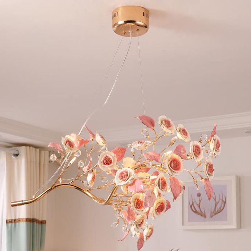 Art Deco French Style Led Crystal Pendant Lights Luxurious Ceramic Art Deco French Style Led Crystal Pendant Lights Luxurious Ceramic Flowers Hanging Lamps Living Room Bedroom Red Lighting Low