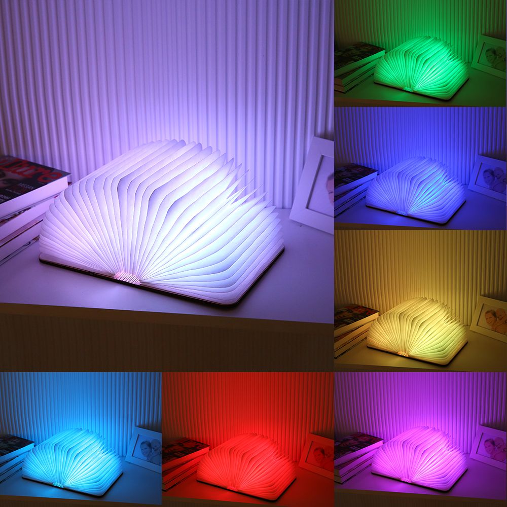 Veilleuse Mode Tourner Cadeau Livraison Livres Lampe Gratuite Pliante Livre Bois Table Coloré 7 Led Creative Usb Rechargeable 8NywOvmn0