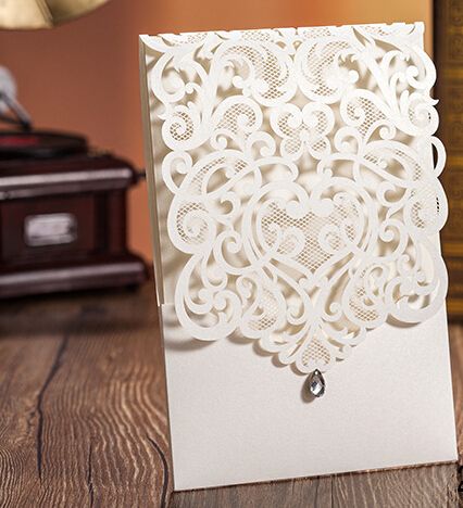 Elegant Laser Cut Hollow Flower Wedding Invitations Cards Crystal