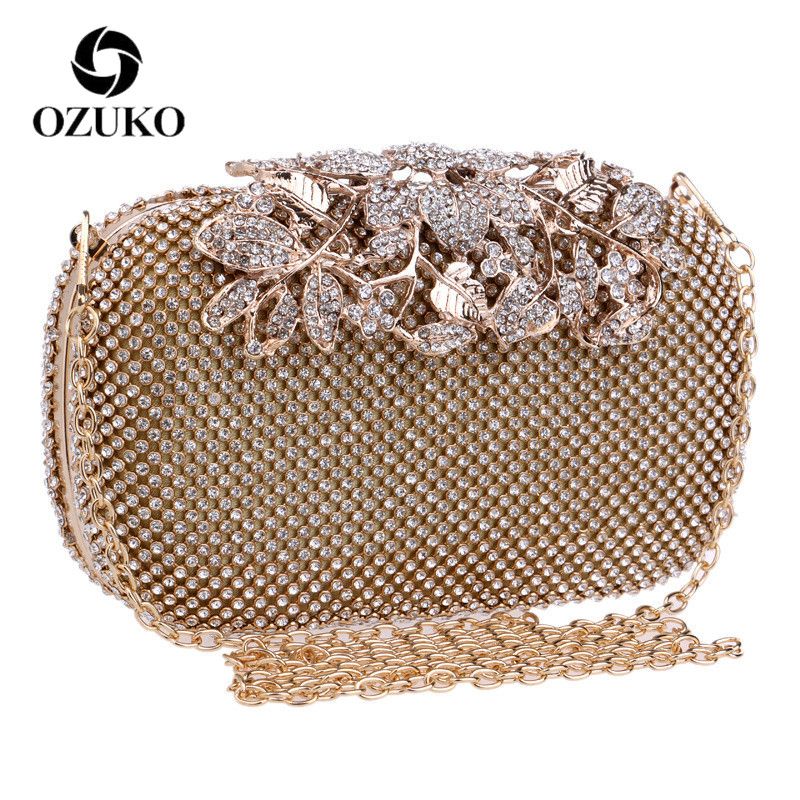 Ozuko Flower Crystal Evening Clutch Bag Clutches Women Wedding Purse