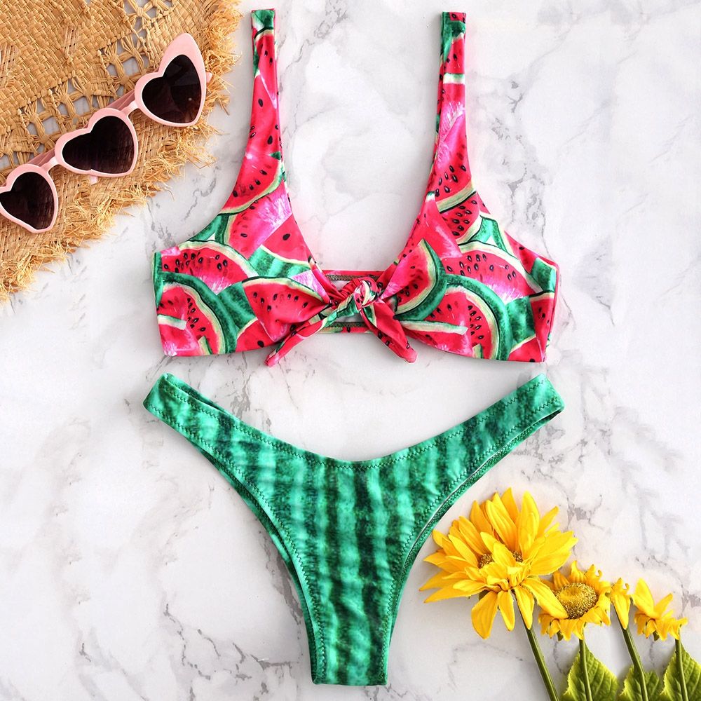 Cintura 2018 Baja Acolchado Mujeres Sandía Traje Sexy Anudado De Plunge Biquni Baño Tanga Bikini yN80vnOmw
