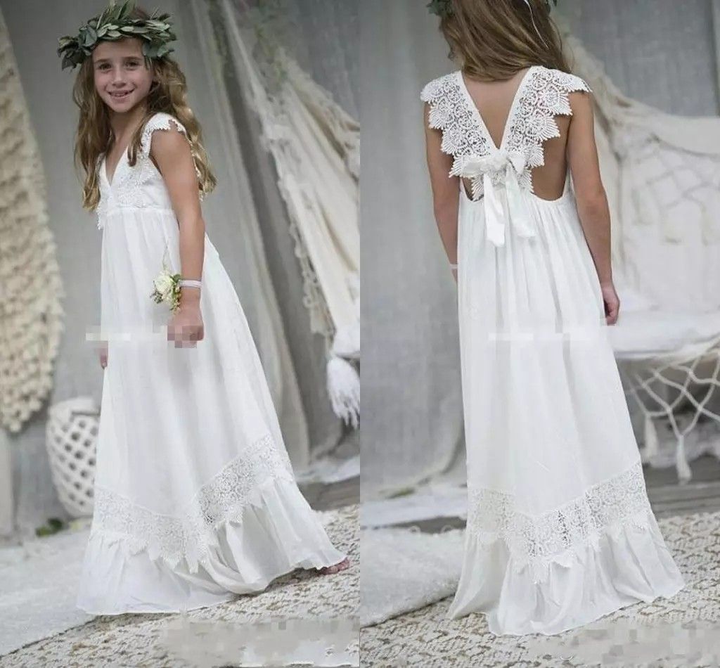 2018 New Arrival Boho Flower Girl Dresses For Weddings Cheap V Neck