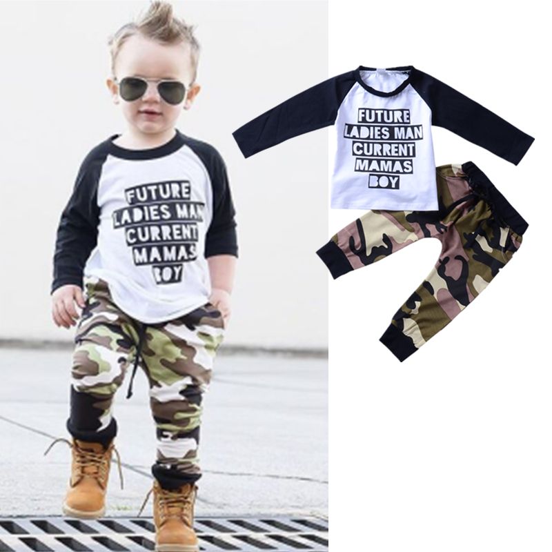 Newborn Toddler Baby Boy Clothes Long Sleeve Patchwork Top + Camo Pants