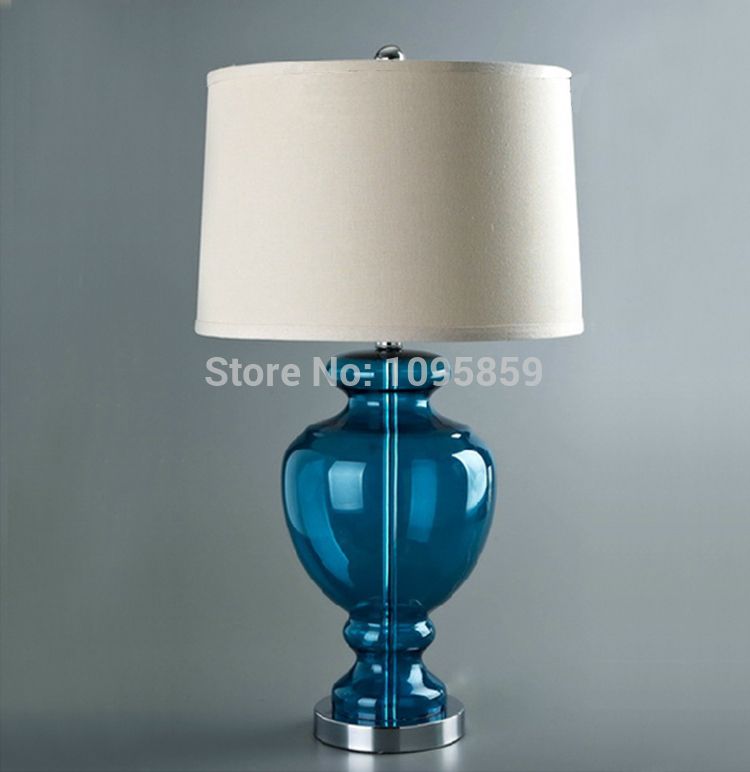 Modern Glass Table Lamp Blue Bedroom Bedside Desk Lighting D36cm X H68cm