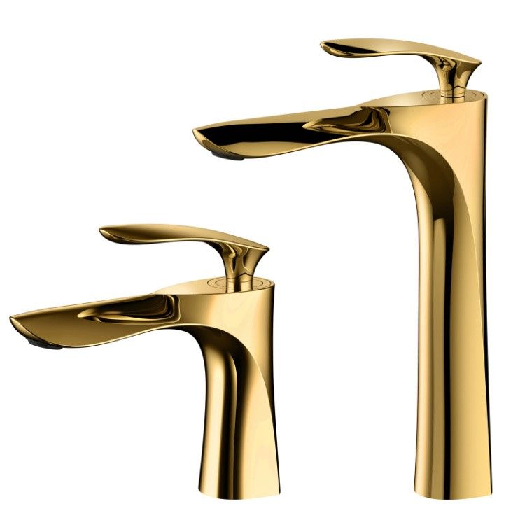 Luxury Gold High Low Brass Bathroom Faucet Unique Design Single Handle Golden Vessel Sink Basin Mixer Faucet