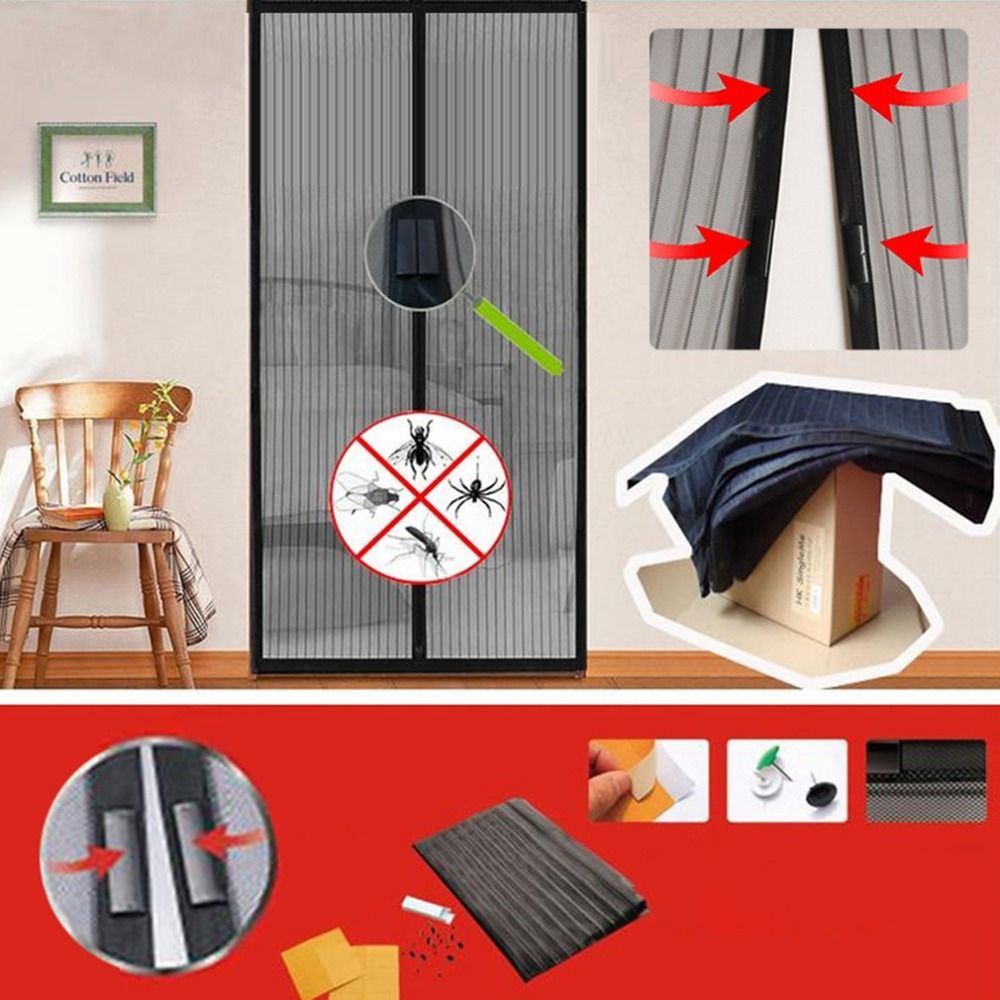 Black Summer Anti Mosquito Curtain Magnetic Tulle Curtains Automatic Closing Door Screen Kitchen Curtains