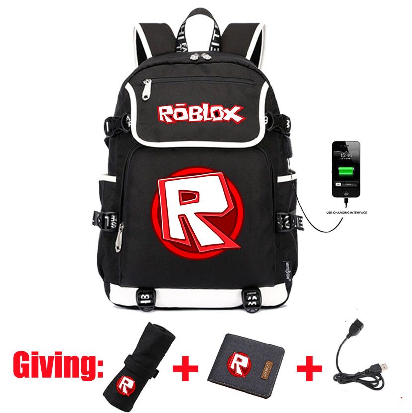 Jogo Roblox Mochila Usb Carga Mulheres Homens Mochila Adolescente Ombro Saco De Viagem Mochilas Laptop Bag Livro Estudante Set 3 Pcs - 