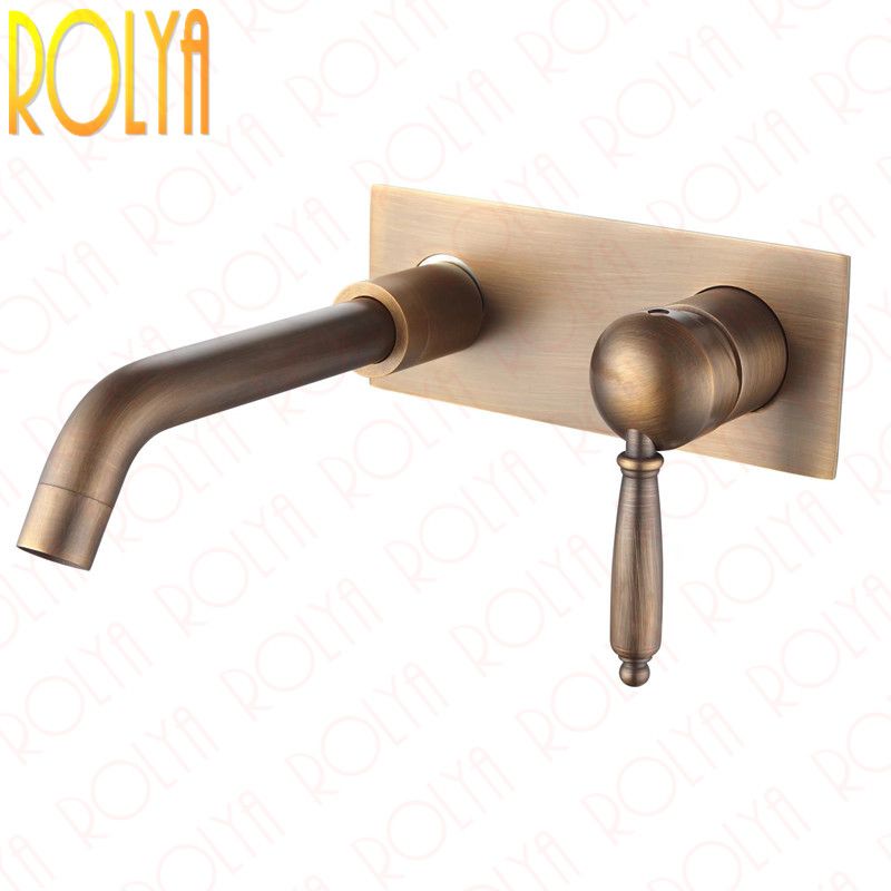 Rolya Vintage Antique Brass Single Handle Wall Mounted Basin Faucet Old Style Bathroom Sink Mixer Tap Set