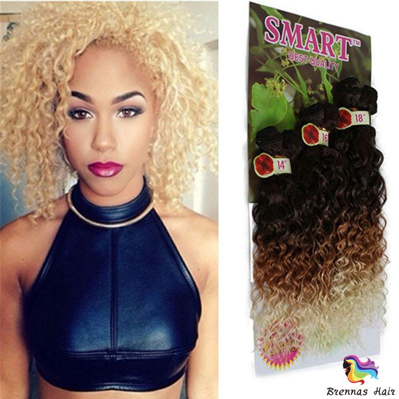 2019 2018 Noble Gold Hair Extensions Curly Synthetic Weave Bundles Sew