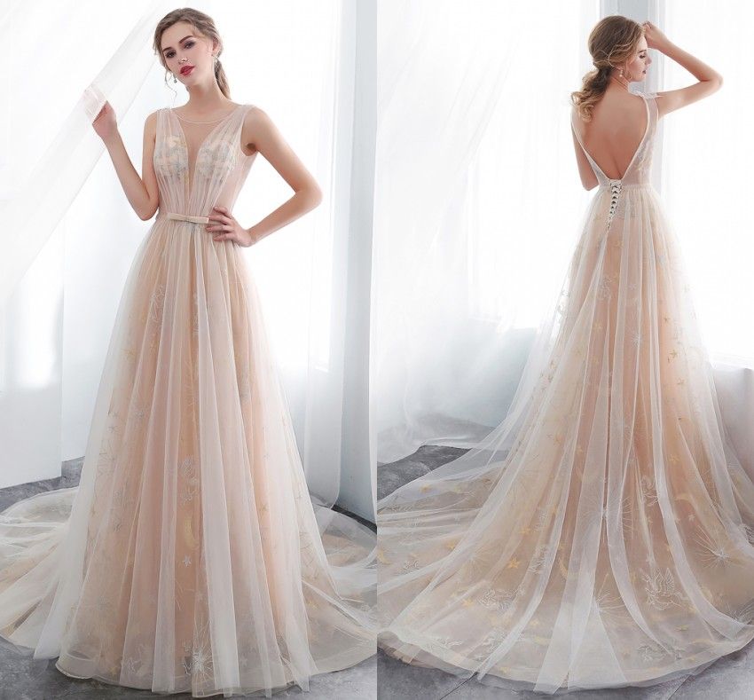 compre 2019 champagne ligero vintage vestidos de novia cuello