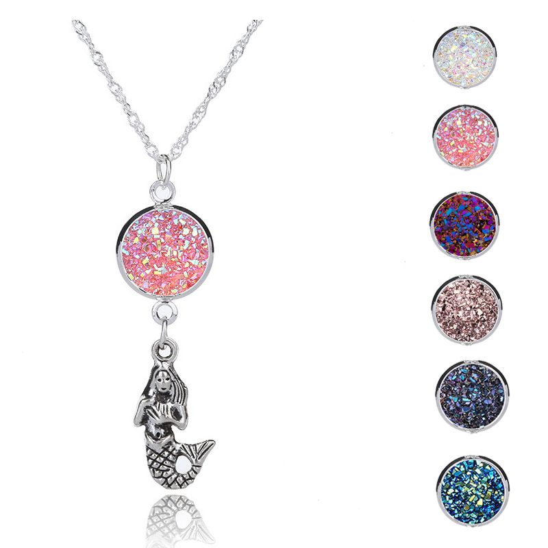 Whole Necklaces Pendants Multicolored Little Mermaid Necklace Whole Necklaces Pendants Multicolored Little Mermaid Necklace Girls Fish Scale Long Silver Chain Circle Pendant Key