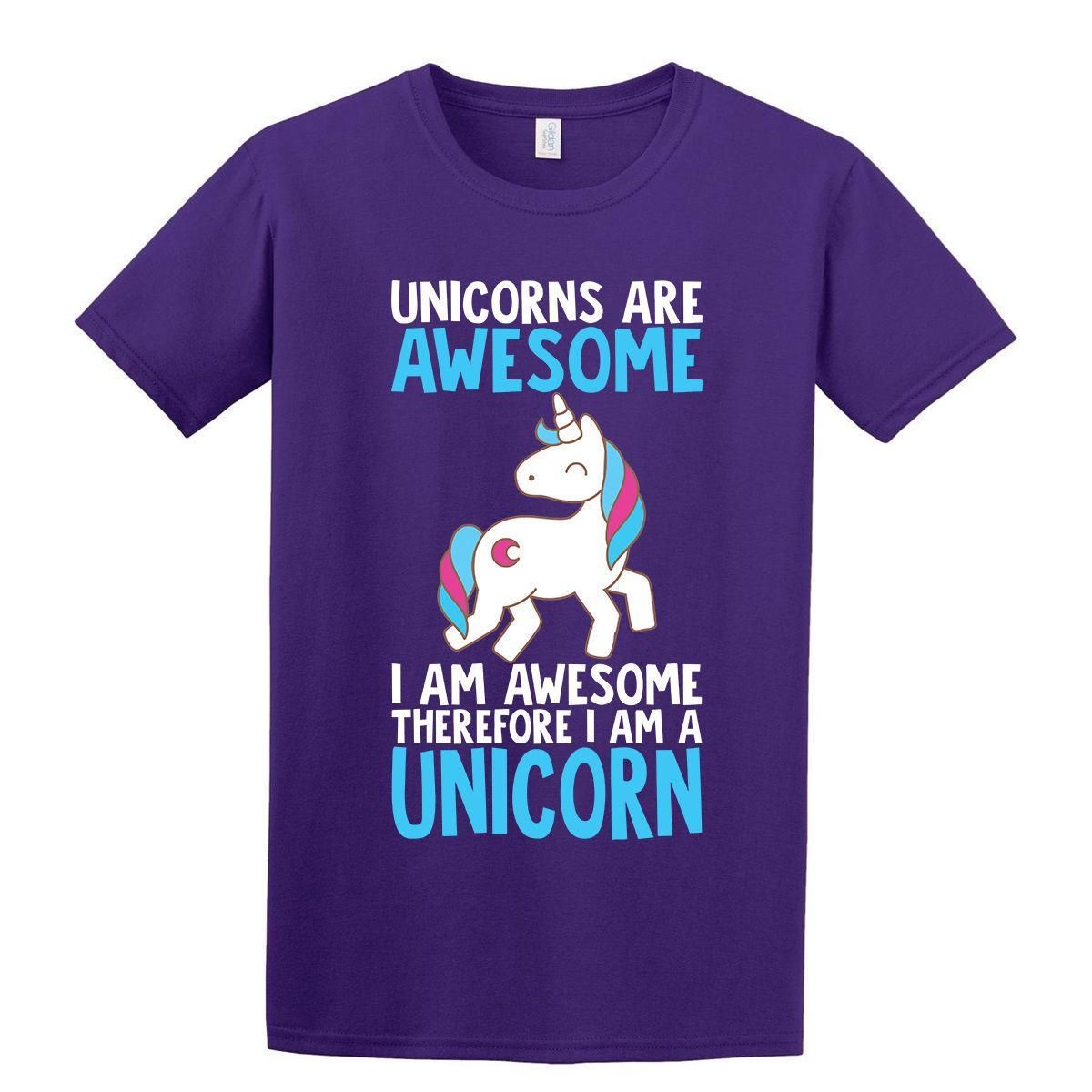 Unicorns Are Awesome Cute I Am Awesome Printed Purple Tshirt