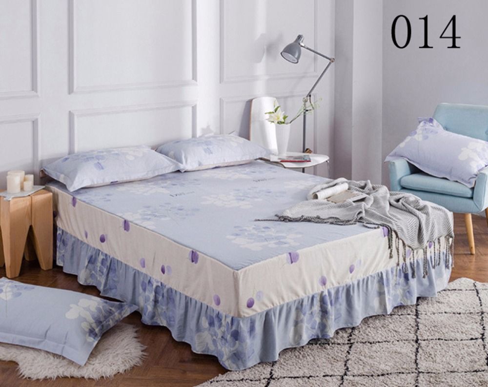 Blue Cotton Bed Skirt Mattress Cover Petticoat Twin Full Queen King Blue Cotton Bed Skirt Mattress Cover Petticoat Twin Full Queen King Skirts Bedspread Bedskirt Bedding 200x220cm 1 8m Dust Ruffle